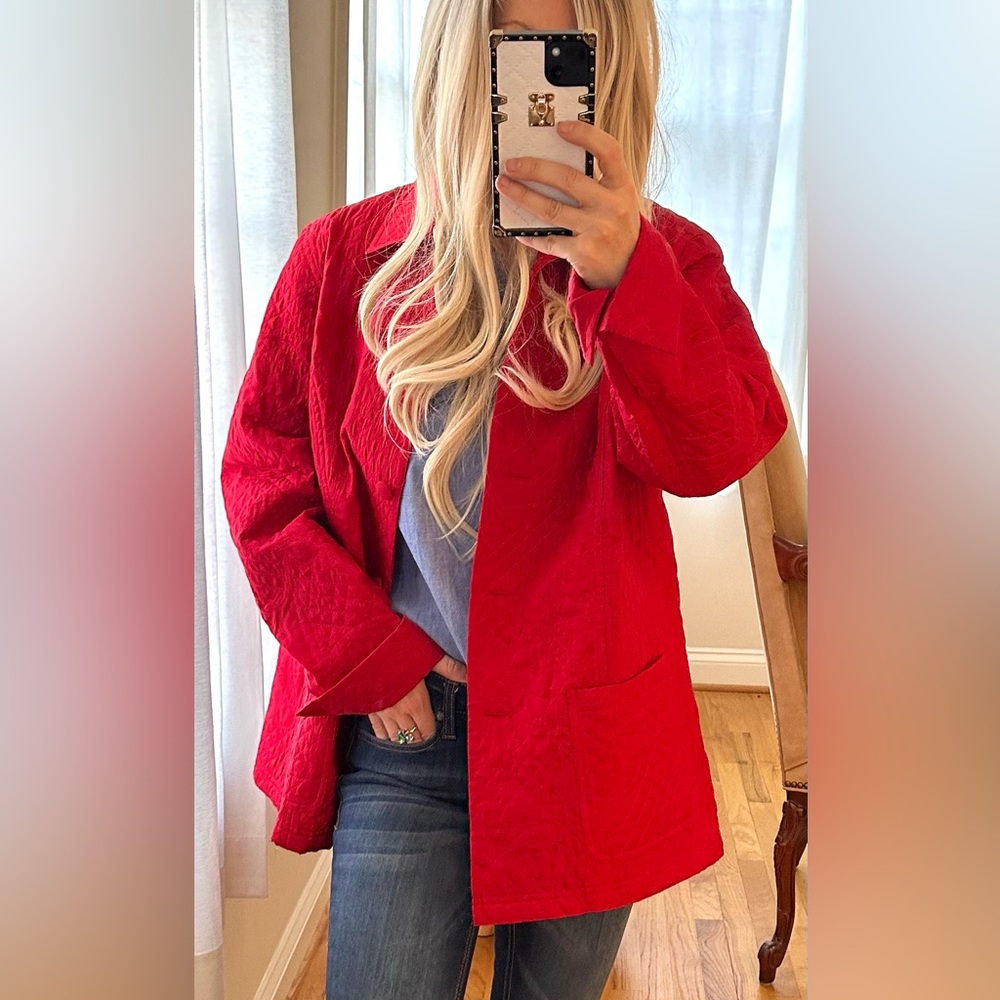 Coldwater Creek Red Lightweight Silk Jacket Size Large Petite